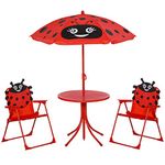 Outsunny Kids Folding Picnic Table and Chair Set Pattern Outdoor Garden Patio Backyard with Removable & Height Adjustable Sun Umbrella Red