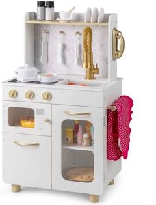 HONEY JOY Kids Kitchen Set, Pretend Play Kitchen w/Stoves, Faucet, Sink, Telephone, Microwave & Oven, Wooden Kitchen Playset, Cooking Toy Set with Accessories & Storage, for Boys & Girls 3+ Years Old
