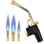 Trsaow MAPP Gas Torch with 3 Nozzles, Heavy Duty, CGA600 MAP/Propane, TUV Certified, for Welding and Barbecue, Adjustable Flame, Safety Lock