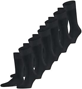 FALKE Men's Happy 6-Pack Socks Breathable Cotton Reinforced Extra-Soft On Skin Plain Flat Seam For Pressure-Free Toes For Dress Casual Business Looks Multipack 6 Pairs, Black (Black 3000), 9.5-11 US