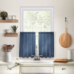 Elrene Home Fashions Cameron Linen Tier Curtains, 30" W x 24" L each (Set of 2 tiers), Indigo Blue