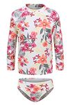 Girls Long Sleeve Rash Guard Set Tie Dye Bathing Suits Two Piece Swimsuits for Kids UPF 50+ Swim Shirts, Pink Blossom Orange, 10-12 Years