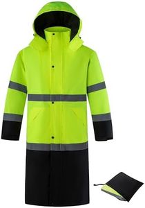 Ubon Men's Hi Vis Long Raincoat Waterproof Reflective Safety Rain Jacket High Visibility with Black Bottom and Detachable Hood, Yellow, X-Large