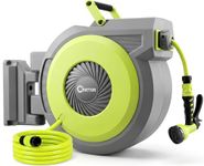 Bietor Retractable Garden Hose Reel 1/2” x 40m+2m Upgraded UV Resistant Heavy Duty Automatic Wall Mount Hose Reel with 9 Pattern Nozzle Any Length Lock Slow Retraction 180° Swivel