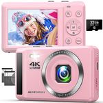 Digital Camera, Toiauaha 4K Autofocus Vlogging Camera 44MP UHD Compact Camera with 32G SD Card & 2 Batteries, 2.4”Rechargeable Mini Camera for Photography, Video, Kids, Beginners,Teenagers, Adult