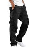 YAOHUOLE Men's Cotton Cargo Pants Casual Beach Drawstring Loose Yoga Pants Black 2XL