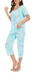 BERDITH Soft Feel Women's Pyjama Sets Plus Size Pyjamas for Women Cotton Blend Comfort Womens Pjs Nightwear Ladies Pajamas for Women UK size 24-26 Blue