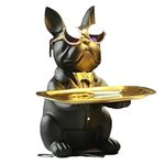 Resin Bulldog Desk Storage Tray Statue Coin Piggy Bank Storage Animal Sculpture Table Decoration Multifunction Office Home Decor Coin Piggy Bank Storage (Black)