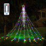 Outdoor Christmas Decorations Star String Lights, 317 LED 8 Modes Waterfall Tree Lights with Topper Star Christmas Lights Indoor Outdoor Decorative for Yard Party Home Holiday Decor (Multicolor)