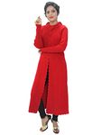 Matelco Women Woollen Long Shrug Style Buttoned Sweater Cardigan (Red)