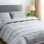 Lekesky Duvet Cover Full Grey Striped Boho Style Bedding Duvet Cover Set 3 Pieces Microfiber Comforter Cover with 2 Pillow Shams, 86x96 inches