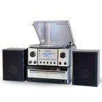 Steepletone BOSTON 5 in 1 Music Centre, Bluetooth Vinyl Record Player, Turntable with CD, Cassette, FM Radio and Aux in, USB MP3 playback & Encoding, Remote Control, with Standalone Stereo Speakers
