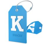 Initial Luggage Tag with Full Privacy Cover and Stainless Steel Loop, Aqua Teal, Letter K