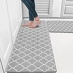 HEBE Kitchen Rugs Set 2 Piece Non-Slip Waterproof Kitchen Mat Anti Fatigue Comfort Floor Mat Thick Cushioned Kitchen Floor Mats, 17"x48"+17"x28"