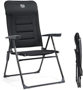 TIMBER RIDGE Gartenstuhl Hochlehner Verstellbar 7-Fach Alu Klappstuhl gepolstert 150kg mit Armlehnen und Kopfstütze Atmungsaktiv klappbar Campingstuhl Balkonstuhl Klappsessel Garten Terrasse Schwarz
