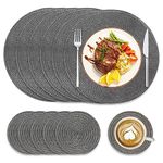 Round Placemats and Coasters Set of 6 Braided Woven Table Place Mats 38cm Washable Heat Resistant Table for Dining Table