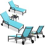 PURPLE LEAF Patio Chaise Lounge 4 Pieces Aluminum Recliner Chair with Wheels and Armrests Lounger for Deck Pool Turquoise Blue Outdoor Lounge Chair