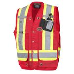 Pioneer Heavy Duty Hi Vis Surveyor Work Safety Vest - Reflective Tape - Class 1 - 18 Pockets & Pen Slots - Red