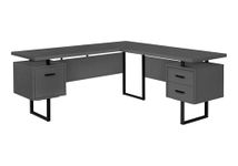 Monarch Specialties I 7615 Computer Desk, Home Office, Corner, Left, Right Set-up, Storage Drawers, 70" L, L Shape, Work, Laptop, Metal, Laminate, Grey, Black