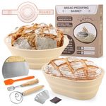 Emooncn 7 Packs Bread Proofing Basket Set, Sourdough Proving Basket Set with 9 Inch Round + 10 Inch Oval Silicone Bowl, Banneton Bread Baskets Complete Sourdough Starter Kit with 5 Bread Making Kit
