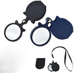 Meichoon 2pcs 10X Mini Magnifying Glass,Small Pocket Folding Magnifier with Rotating Protective Holster for Reading Newspapers/Books/Magazines,Science,Jewelry,Hobbies(Black+Blue)