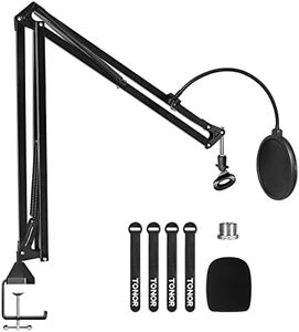 Microphone Stand Extension Arm, TONOR Studio Suspension Scissor Boom Arm with Pop Filter, 3/8" to 5/8" Adapter, Mic Clip, Upgraded Heavy Duty Clamp for Blue Yeti Snowball Ice and Other Mics(T30)