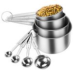 Measuring Cups and Spoons Set, Stainless Steel Cup Measurements Set, 8Pcs Measuring Cups & Jugs for Baking, Metal Measuring Spoons, for Baking, Kitchen Cooking, Liquid and Solid (Silver)