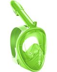 Kids Snorkel Mask Full Face, Snorkeling Gear with Safe Smooth-Breathing System Anti-Fog Leakproof, Wide View Diving Mask Snorkeling Set with Removable Camera Mount and Mesh Bag (Green)