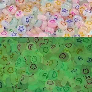 500 Pcs Acrylic Glow in The Dark Stars Moon Hearts Petal Beads Bracelets for Jewelry Making for Bracelets heart beads for jewelry making