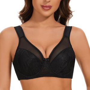 sheroine Women's Underwire Lace Minimizer Unpadded Bra Plus Size Full Coverage Floral Lifting Bras(Black,42C)