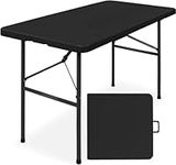 New Home Era Plastic Folding Table, Fold-in-Half Portable Utility Table Heavy Duty Portable w/Handle, for Indoor Outdoor,Picnic, Party, & Camping (Black, 4ft)