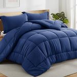 All Season Queen Comforter Set 3 PCs Soft Quilted Down Alternative Comforter+2 Pillow Shams with Corner Tabs,Winter Summer Warm Fluffy,Machine Washable(Queen, Navy Blue)