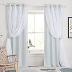 NICETOWN Living Room Curtains 84 Inches Length, Room Darkening Curtains with White Crushed Sheer Overlay 2 Panels Cortinas Blackout para Habitacion, 52 Inches Width, Greyish White