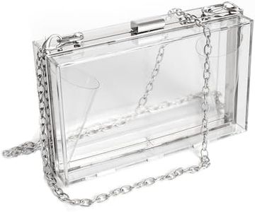 Clear Clutch Acrylic Crossbody Box Clutch for Women, Women Stadium Approved Purses and Handbags for School Prom, Work, Sporting Events Gameday, Fest & Concerts with Silver Chain Strap
