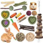 lisetar Rabbit Toys Guinea Pig Toys Hamster Toys Bunny Toys 18Pcs Natural Timothy Hay Sticks Apple Wood Sticks Chinchilla Toys for Teeth Care Handmade