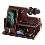 Chris.W Wood Phone Docking Station for Men Nightstand Organizer Cell Phone Stand Watch Holder Wallet Station Desk Organizers Gifts for Dad Birthday Gifts for Men Valet Tray for Men (Wood)