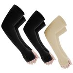 Yuneek Arm Sleeves For Men & Women UV Sun Protection, UPF 50 Cool Arm Hand Cover Unisex For Bike ride,Golf,cricket,cycling,yoga,gym Sports (3 Pair- 2 Black & 1 Skin)