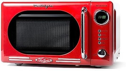 Nostalgia Retro Compact Countertop Microwave Oven - 0.7 Cu. Ft. - 700-Watts with LED Digital Display - Child Lock - Easy Clean Interior - Red