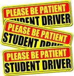 Botocar Student Driver Sticker Magnet for Car 3 Pack, Please Be Patient Student Driver Magnet, Magnetic New Driver Magnet for Car, New Drivers Vehicle Safety Sign, Yellow Large Bold Text 9 X 3.5 Inch