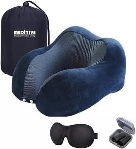 MEDITIVE Memory Foam Neck Pillow for Travel (Blue) Neck Protection Arm Rest Foldable Velvet Cover Office Nap Pillow U Shaped Memory Foam Car Neck Pillow with Carry Bag