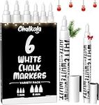 Chalkola White Chalk Pens - White Dry Erase Liquid Chalk Pens for Chalkboard, Blackboard, Window, Bistro, Car Glass, Board, Signs - Variety Pack of 6 - (3x) 1mm & 6mm