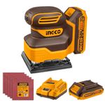 INGCO 20V Cordless 1/4 Sheet Sander 12000RPM Electic Orbital Sander with 1Pcs 2.0Ah Battery and 1Pcs Charger CSHSLI20141