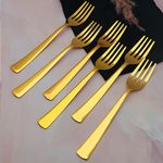 Parage 6 Pieces Stainless Steel Gold Forks Set,18.5 cm Long, Premium Forks for Home & Kitchen, Luxury Dinning Tableware Gift for House Warming,6 Pieces Golden Table Forks