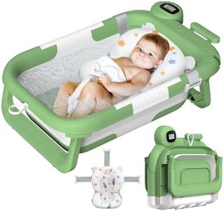 Collapsible Baby Bathtub for Infants to Toddler, Baby Bathtub for Newborn with Thermometer & Soft Floating Cushion, No-Slip Hanging Portable Travel Baby Tub 0-36 Months-Green