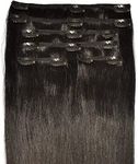 FULL HEAD, Real Clip-in Hair Extensions - 100% Remy, Triple Weft, Thick Human Hair, (16 inch, 120g, 21 Colours) (#1b - Natural Black.)