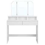 VASAGLE Vanity Desk, Makeup Vanity, Vanity Table with Tri-Fold Mirror, 2 Drawers and 3 Open Compartments, Dressing Table, Modern Style, White URDT115W01