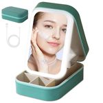 V-VRAT LED Makeup Box with Adjustable Light-Up Mirror, 3 Color Light Settings, Dust-Proof Cosmetic Case, Jewelry Organizer and Multi-Compartment Storage Box for Women (Green)