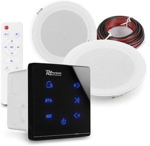 Power Dynamics 2x PD MSLP50 Marine Weatherproof Ceiling Speakers with A50B Black Wall Amplifier - Bluetooth, Outdoor, Bathroom Ceiling Speaker Kit
