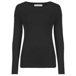 janisramone Womens Ladies Round Neck Long Sleeve T-Shirt Stretchy Plain Fitted Basic Jersey Casual Tee Top Black