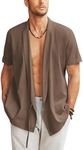 COOFANDY Kimono Men Casual Linen Open Front Cardigan Brown Japanese Style Kimono Robe Loose Fit